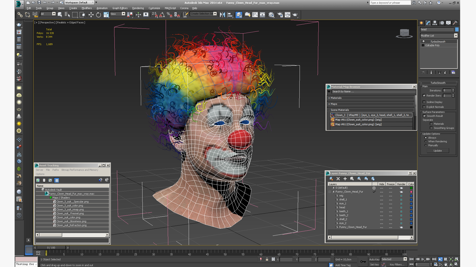 3D model Funny Clown Head Fur