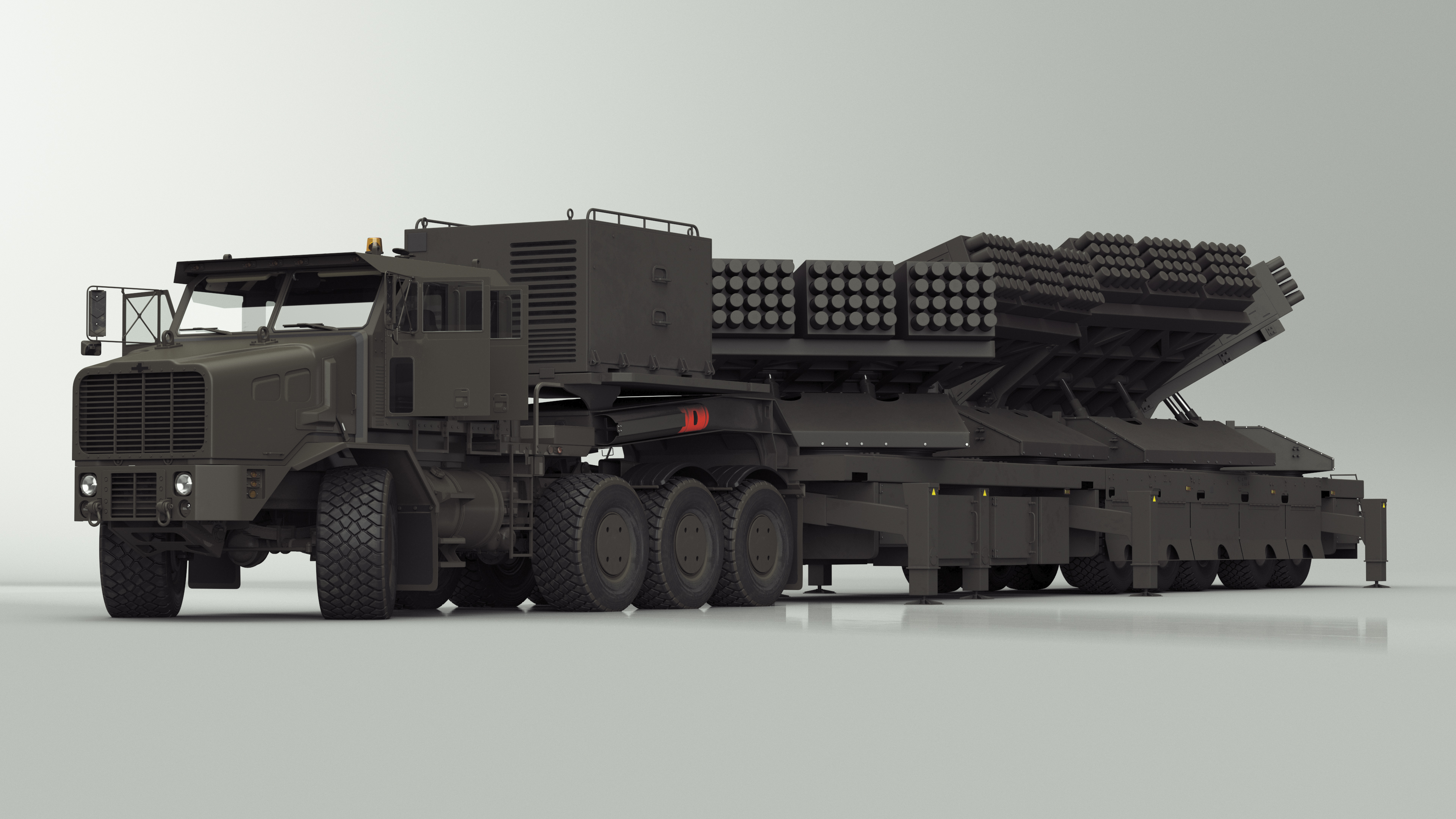 3D model Jobaria Rocket Launch System with Oshkosh Transporter Green Rigged for Maya