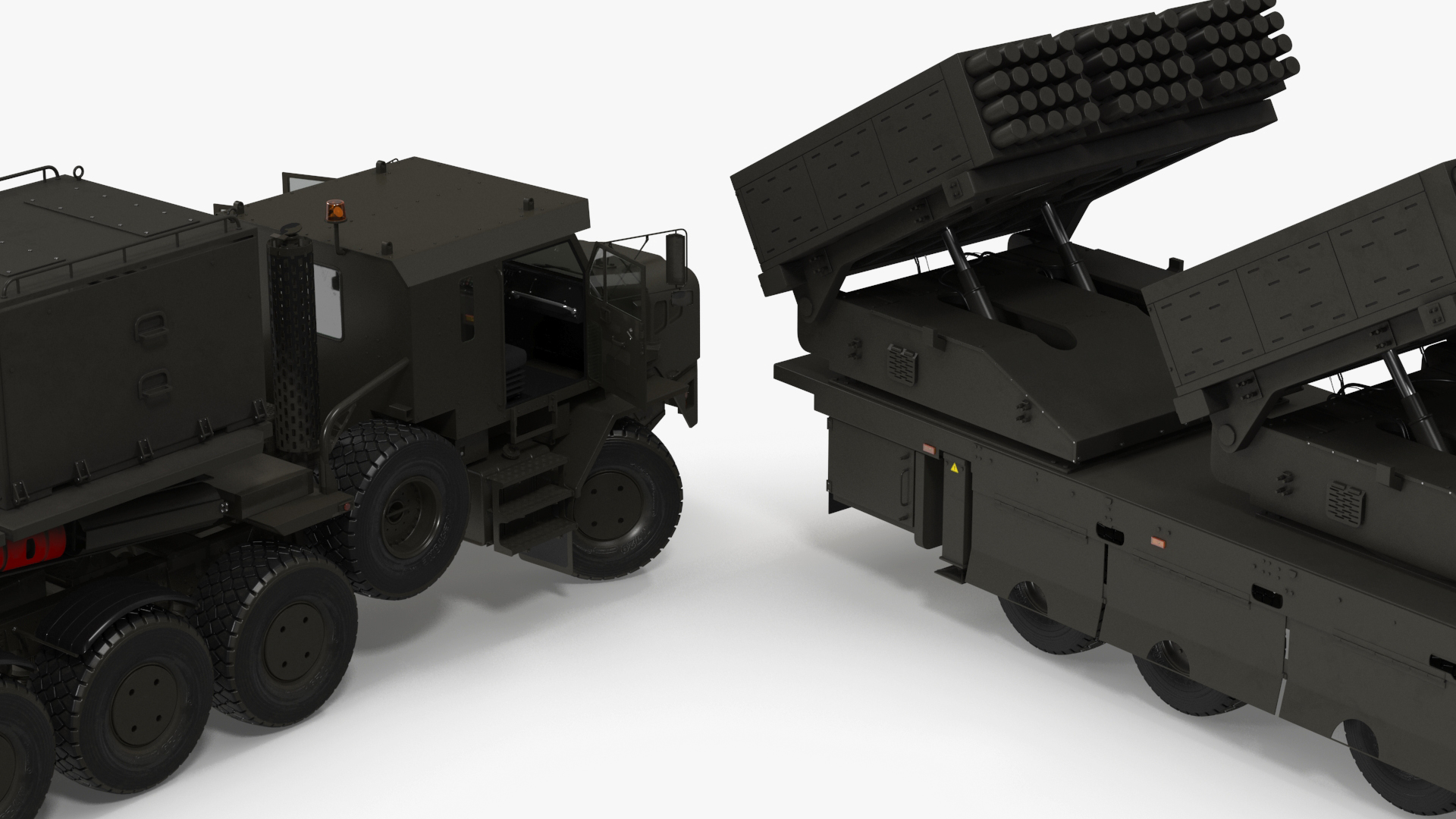 3D model Jobaria Rocket Launch System with Oshkosh Transporter Green Rigged for Maya