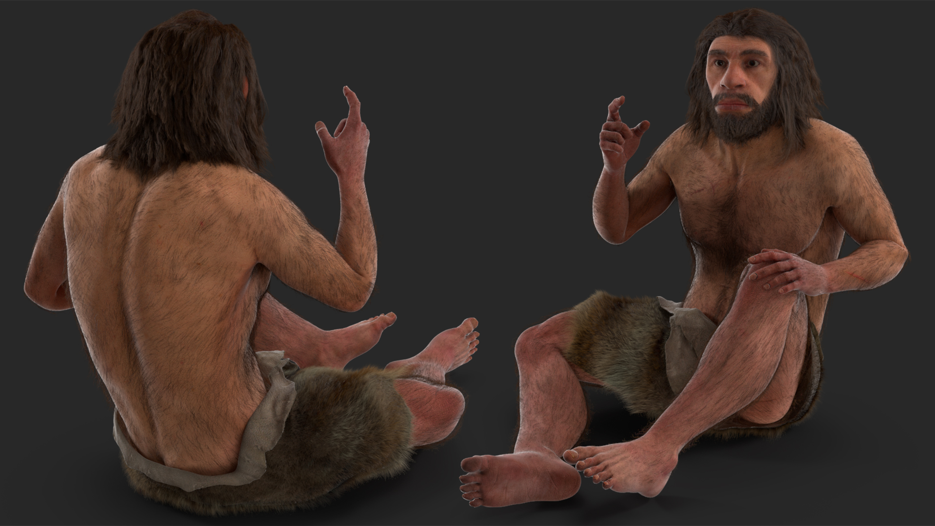 3D Sitting Neanderthal Fur model