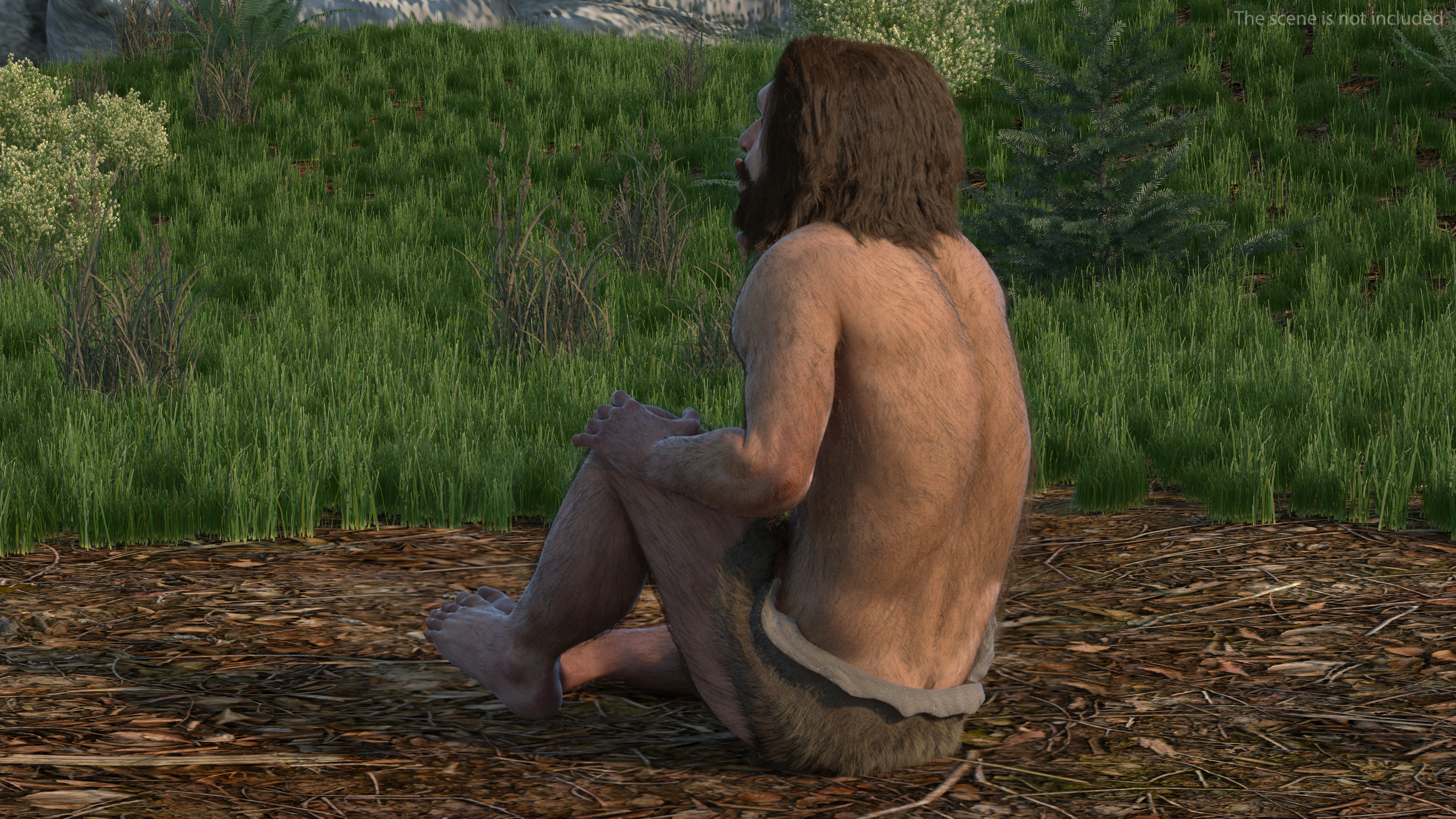 3D Sitting Neanderthal Fur model