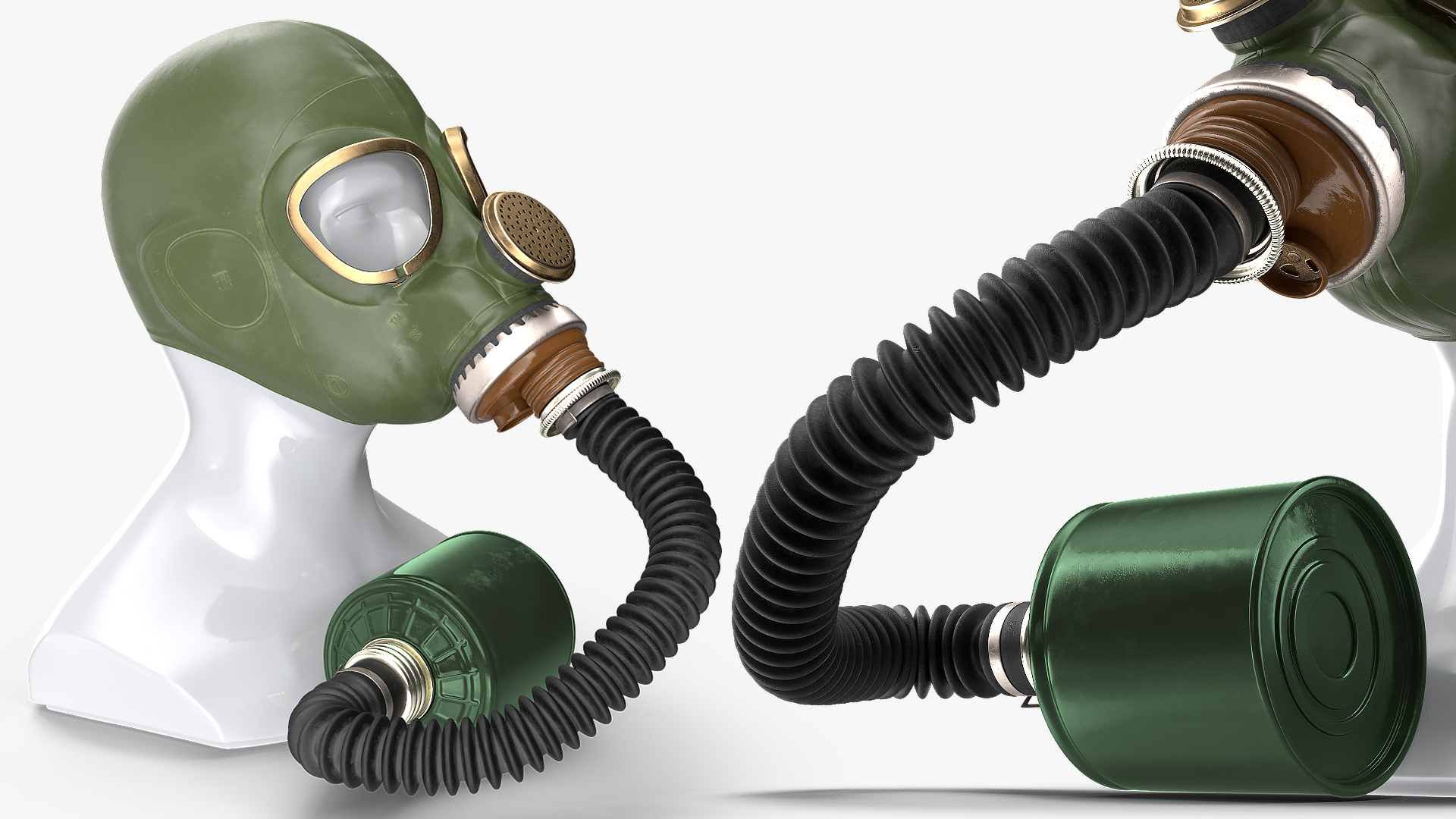 3D Green Gas Mask with Long Hose Rigged