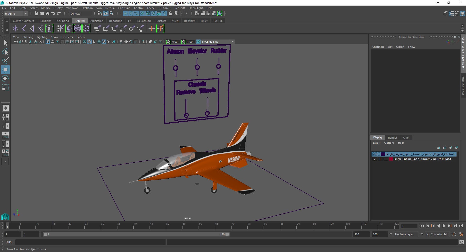 3D Single-Engine Sport Aircraft ViperJet Rigged for Maya model