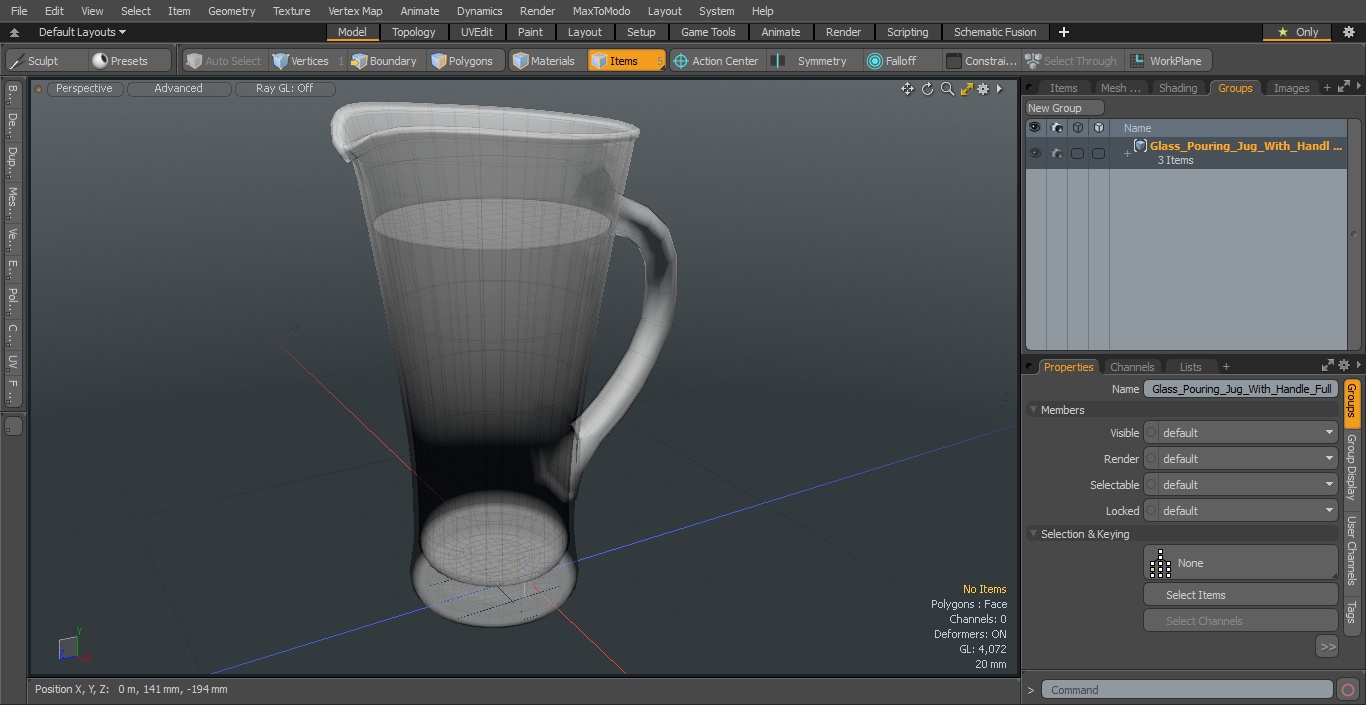 Glass Pouring Jug With Handle Full 3D model