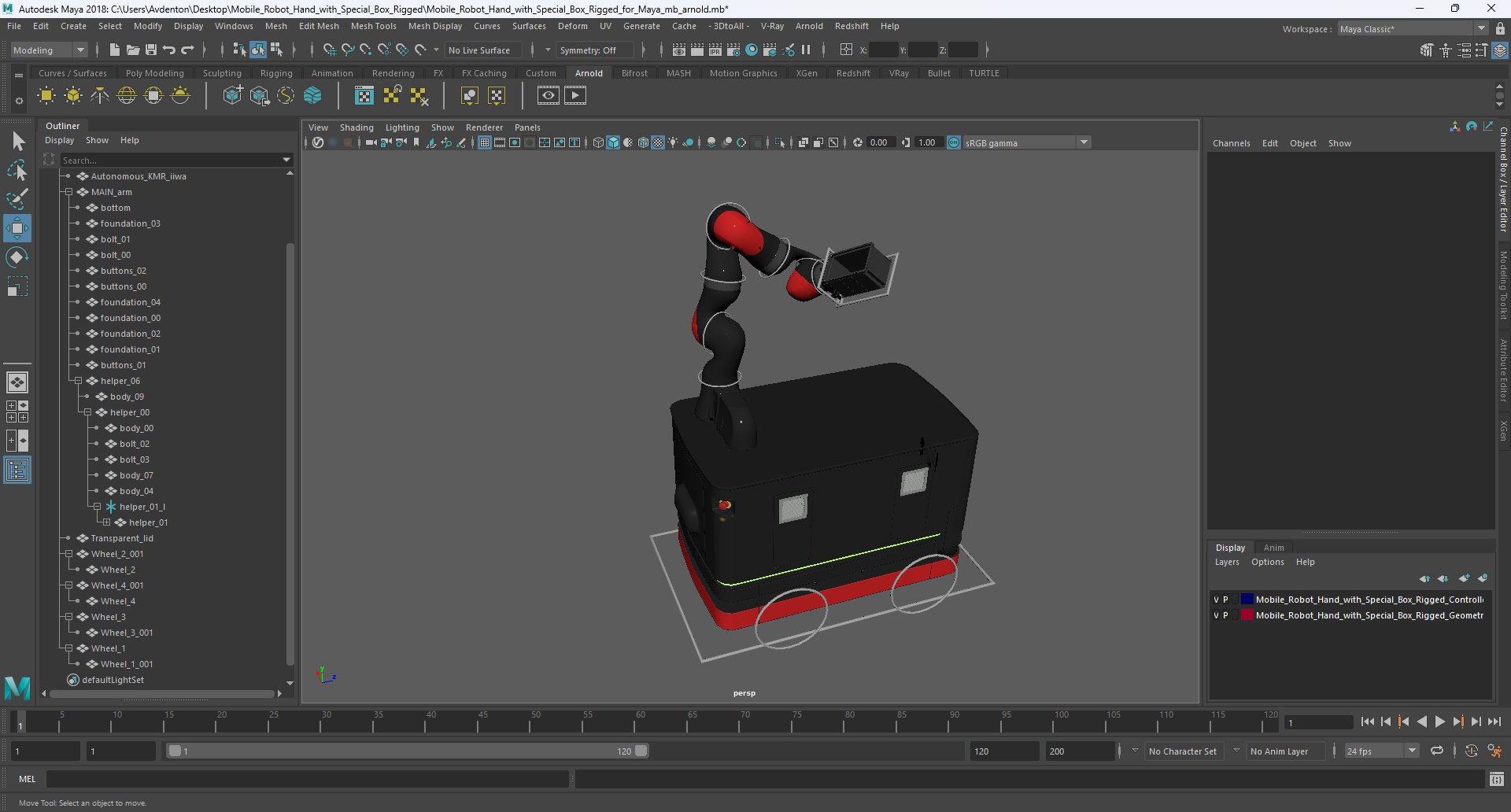 3D model Mobile Robot Hand with Special Box Rigged for Maya