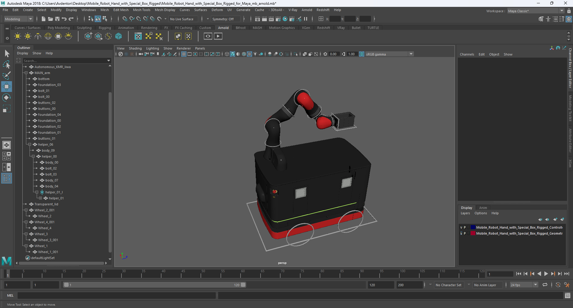 3D model Mobile Robot Hand with Special Box Rigged for Maya