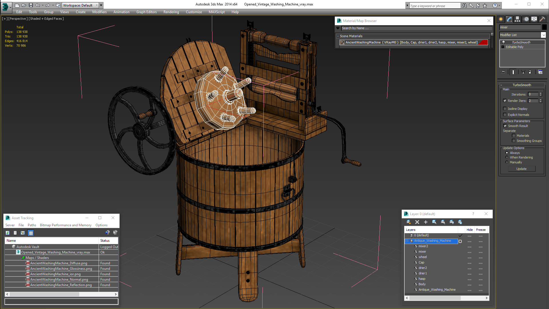 3D model Opened Vintage Washing Machine