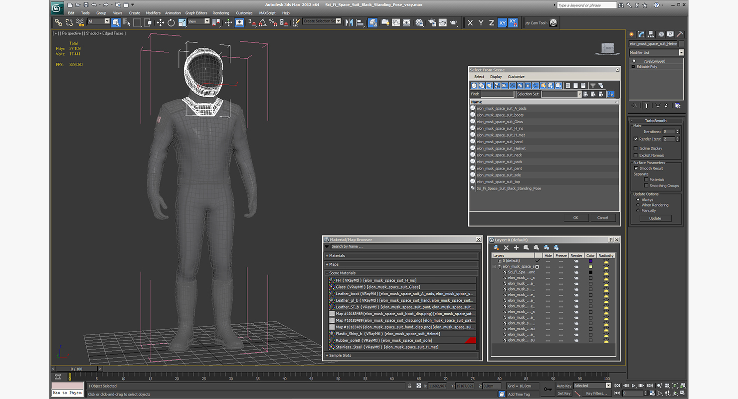 Sci Fi Space Suit Black Standing Pose 3D