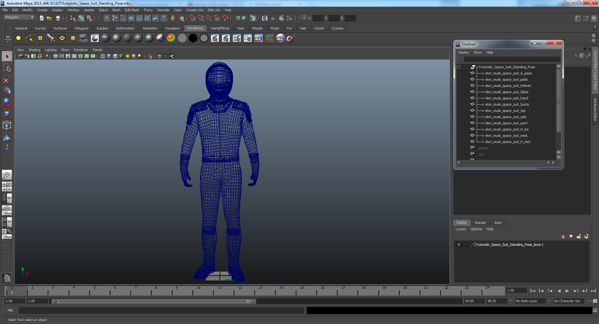 Sci Fi Space Suit Black Standing Pose 3D