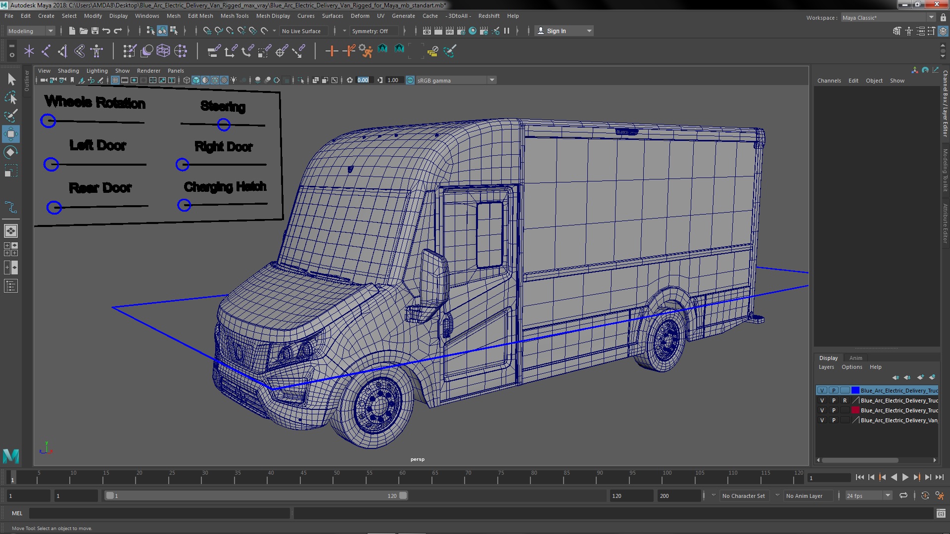 3D Blue Arc Electric Delivery Van Rigged for Maya