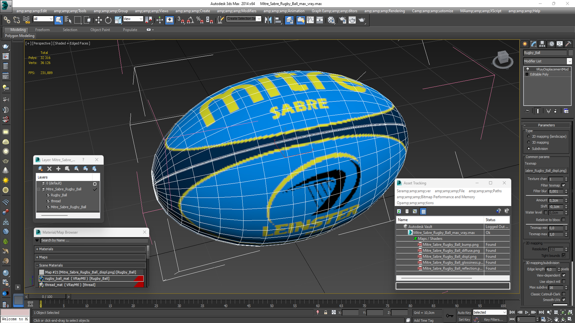 Mitre Sabre Rugby Ball 3D