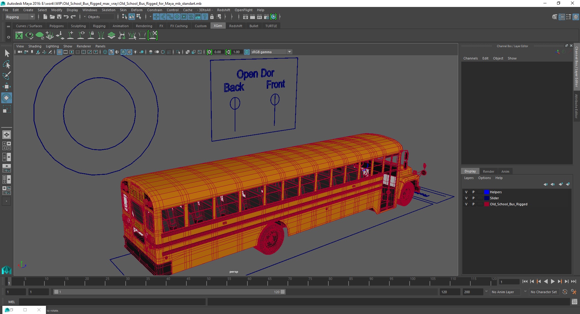 3D model Old School Bus Rigged for Maya