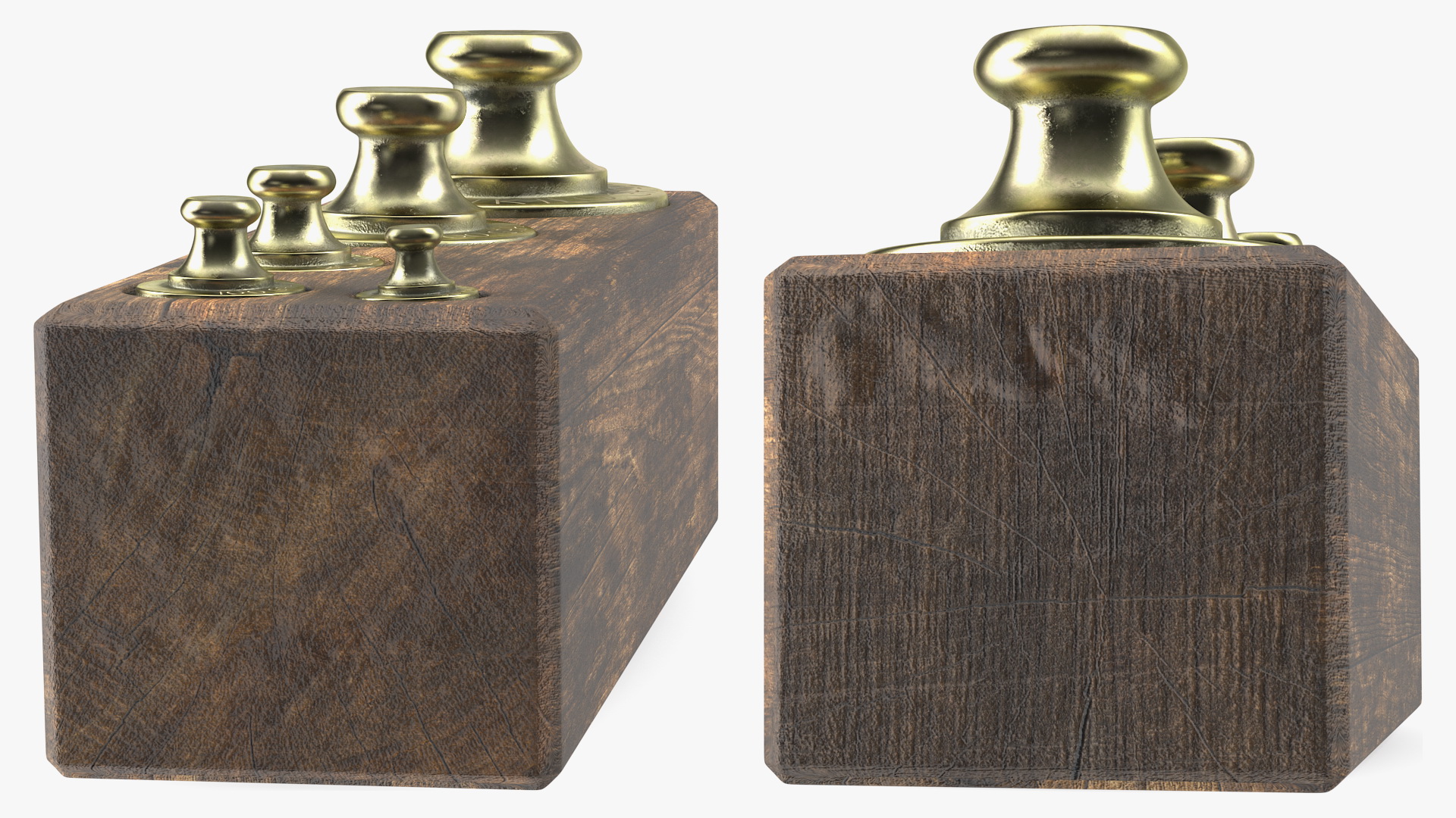 3D Antique Balance Scale Weights in Wooden Box model