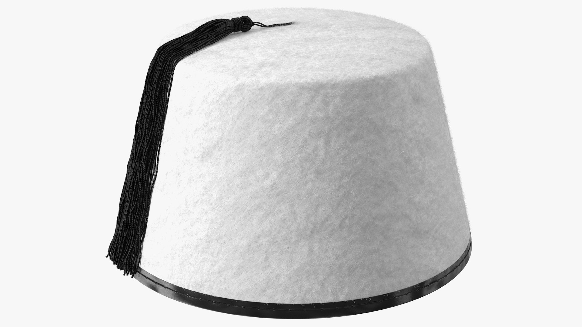 Traditional Arabic White Fez Hat With Black Tassel Fur 3D model