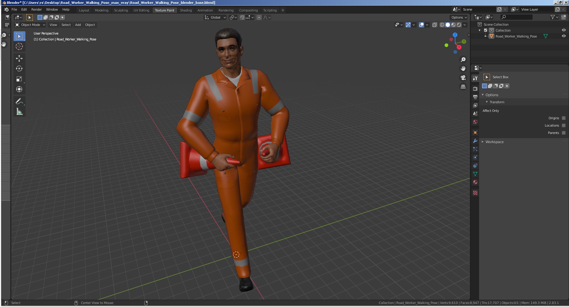 Road Worker Walking Pose 3D model