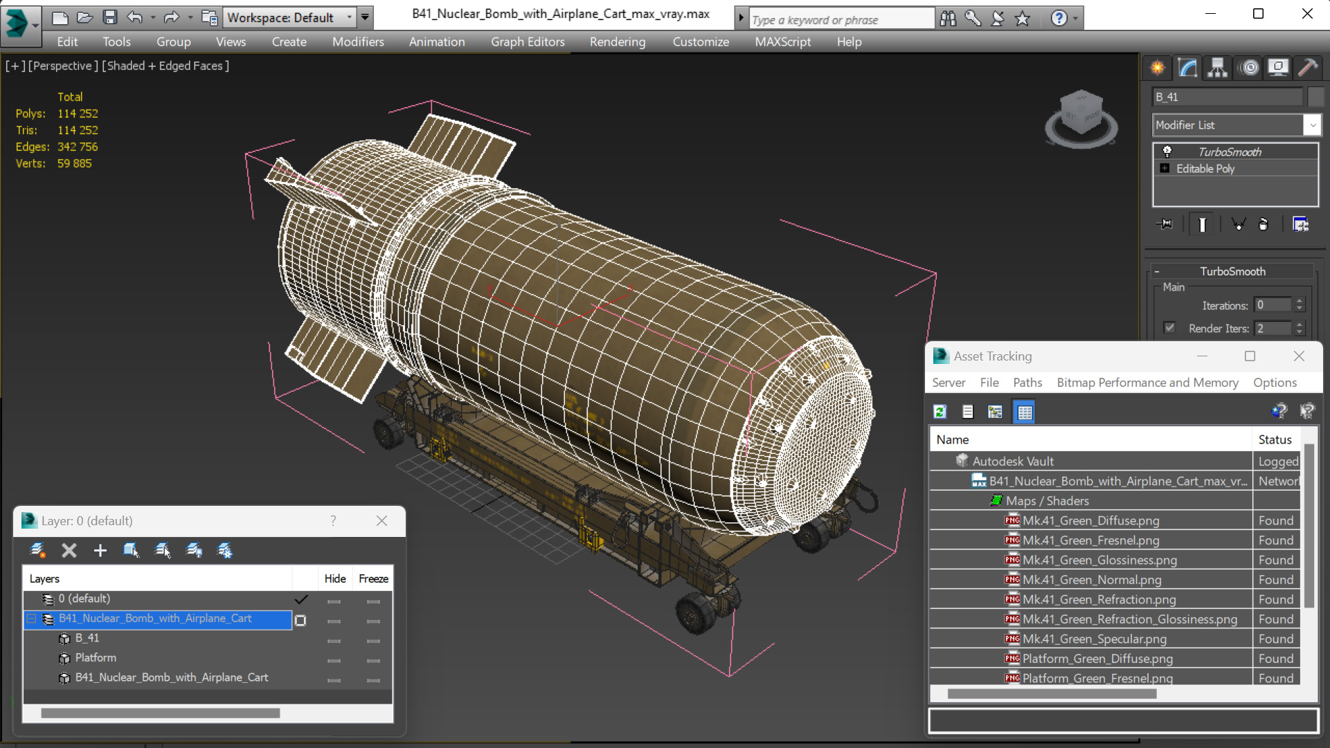 3D model B41 Nuclear Bomb with Airplane Cart