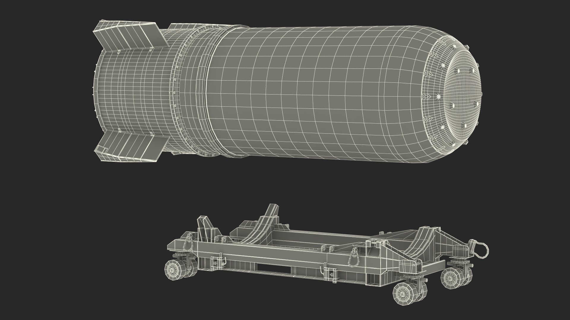 3D model B41 Nuclear Bomb with Airplane Cart