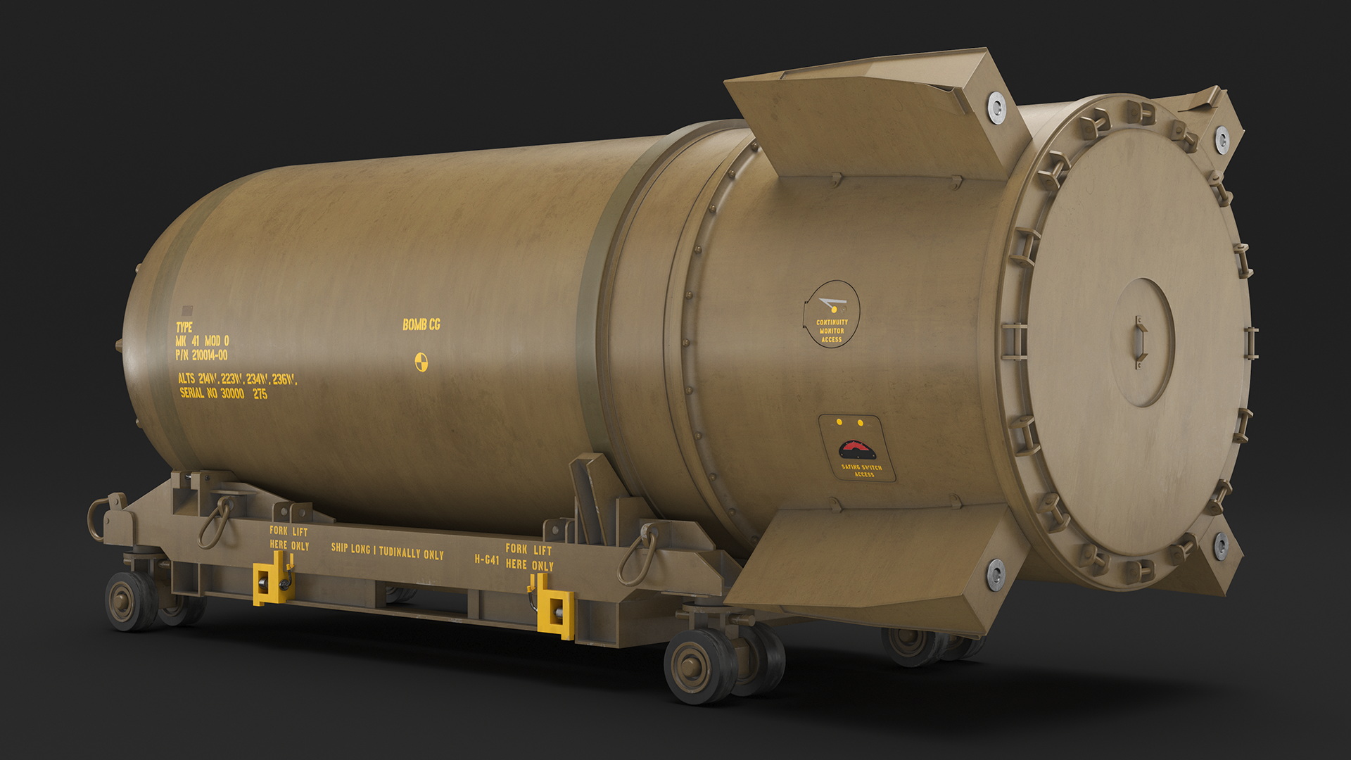 3D model B41 Nuclear Bomb with Airplane Cart