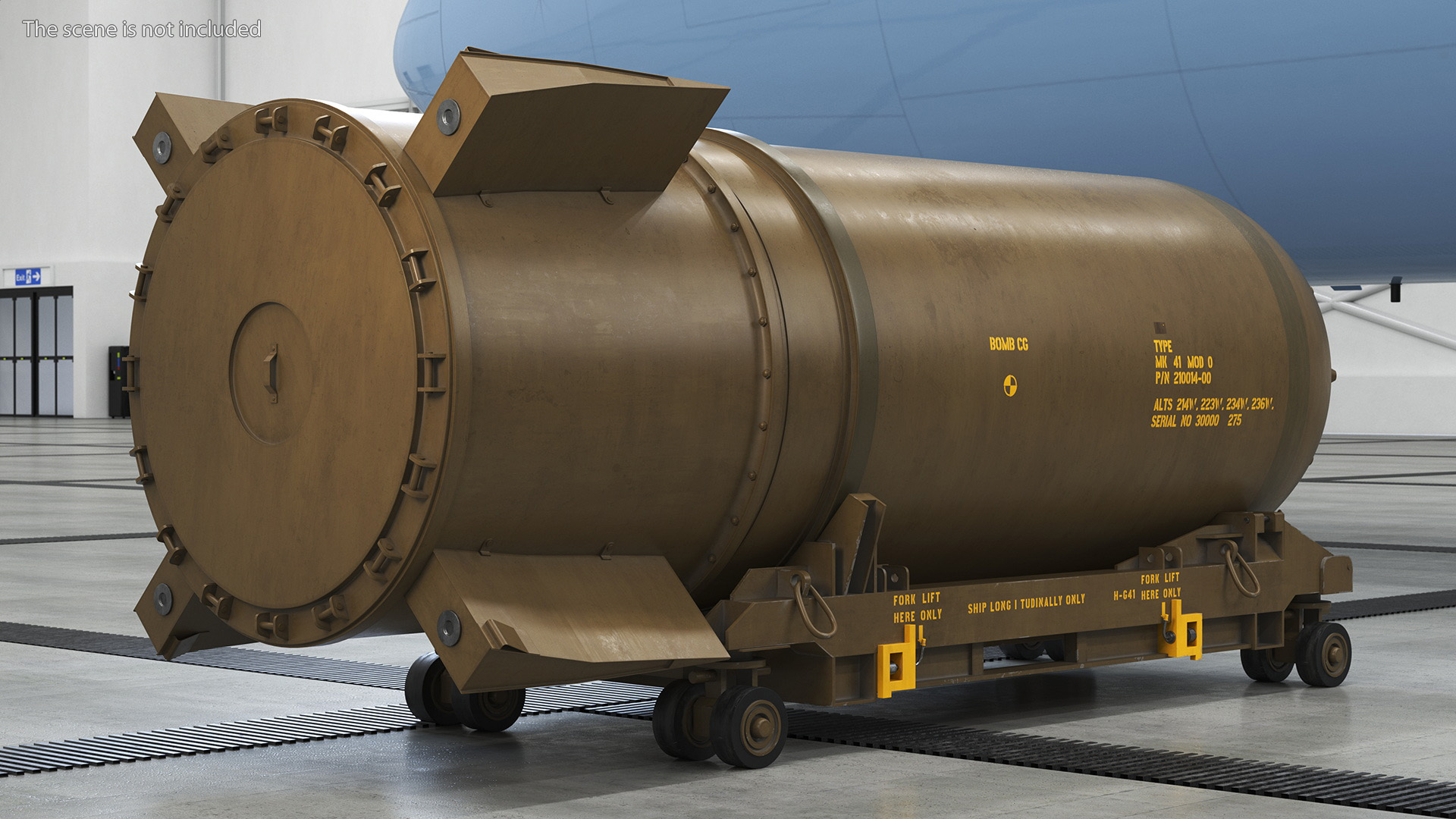 3D model B41 Nuclear Bomb with Airplane Cart