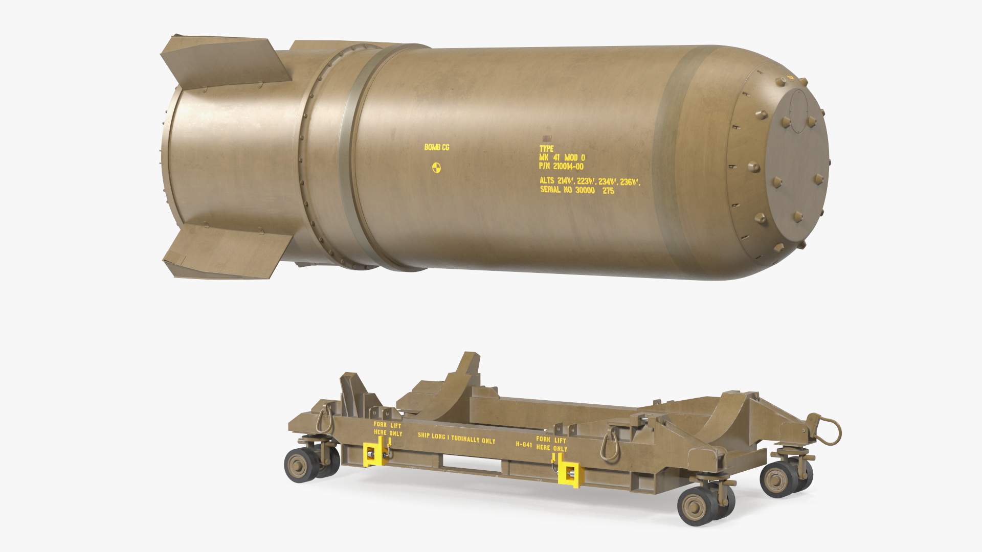 3D model B41 Nuclear Bomb with Airplane Cart