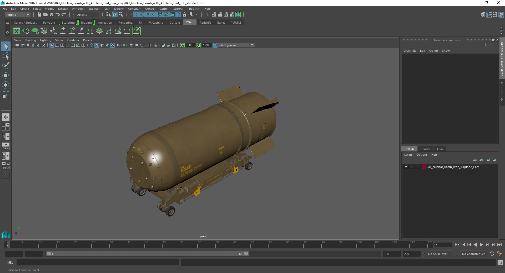 3D model B41 Nuclear Bomb with Airplane Cart