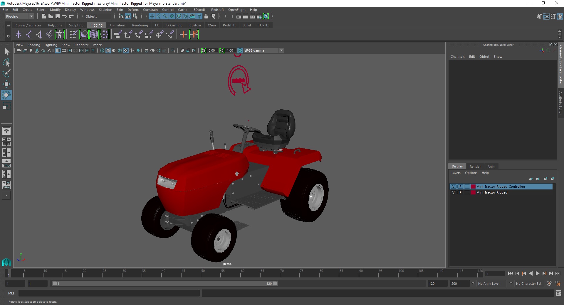 3D Mini Tractor Rigged for Maya model