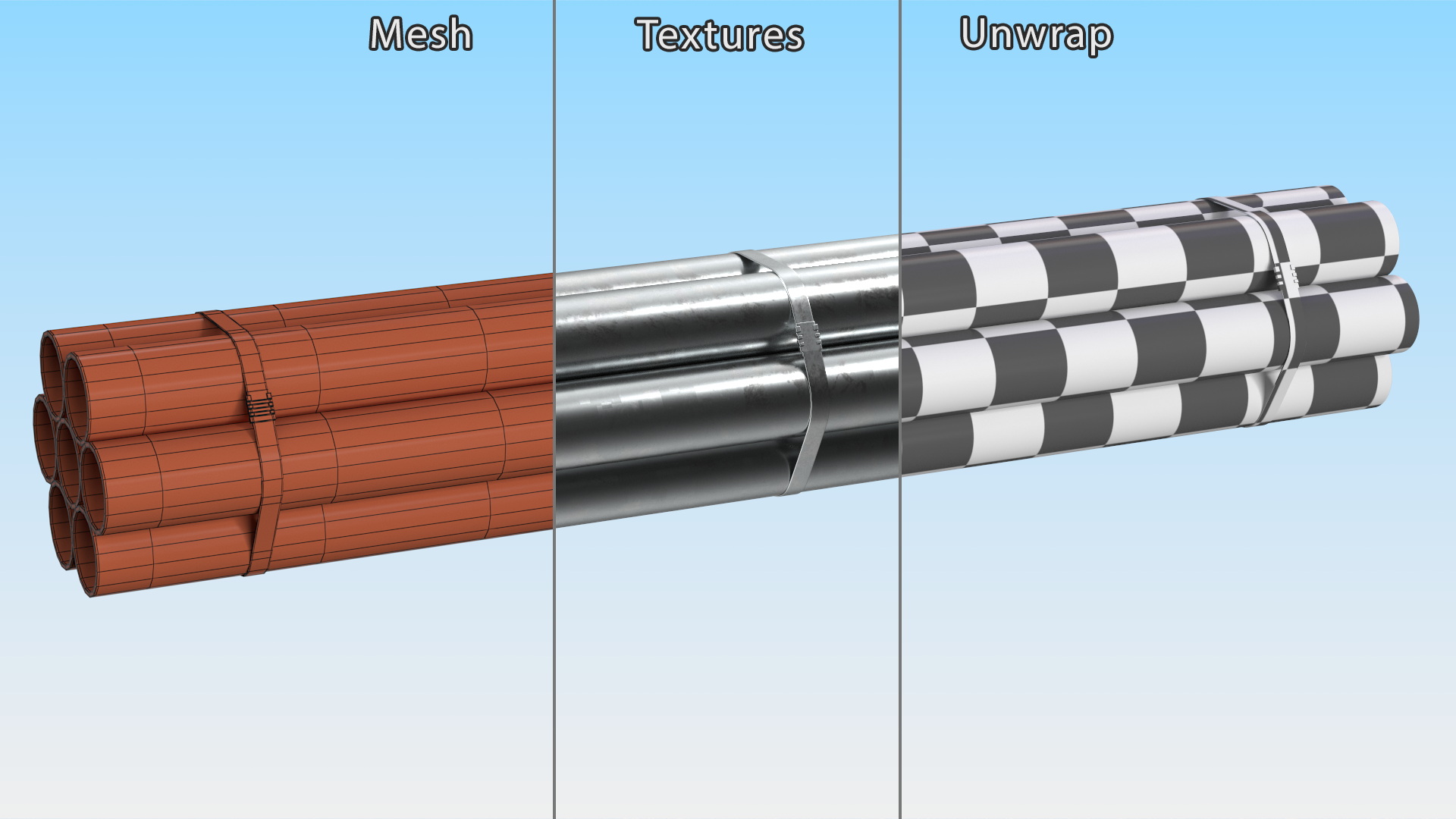 3D Thick Steel Pipes Bundle 2 Meters model