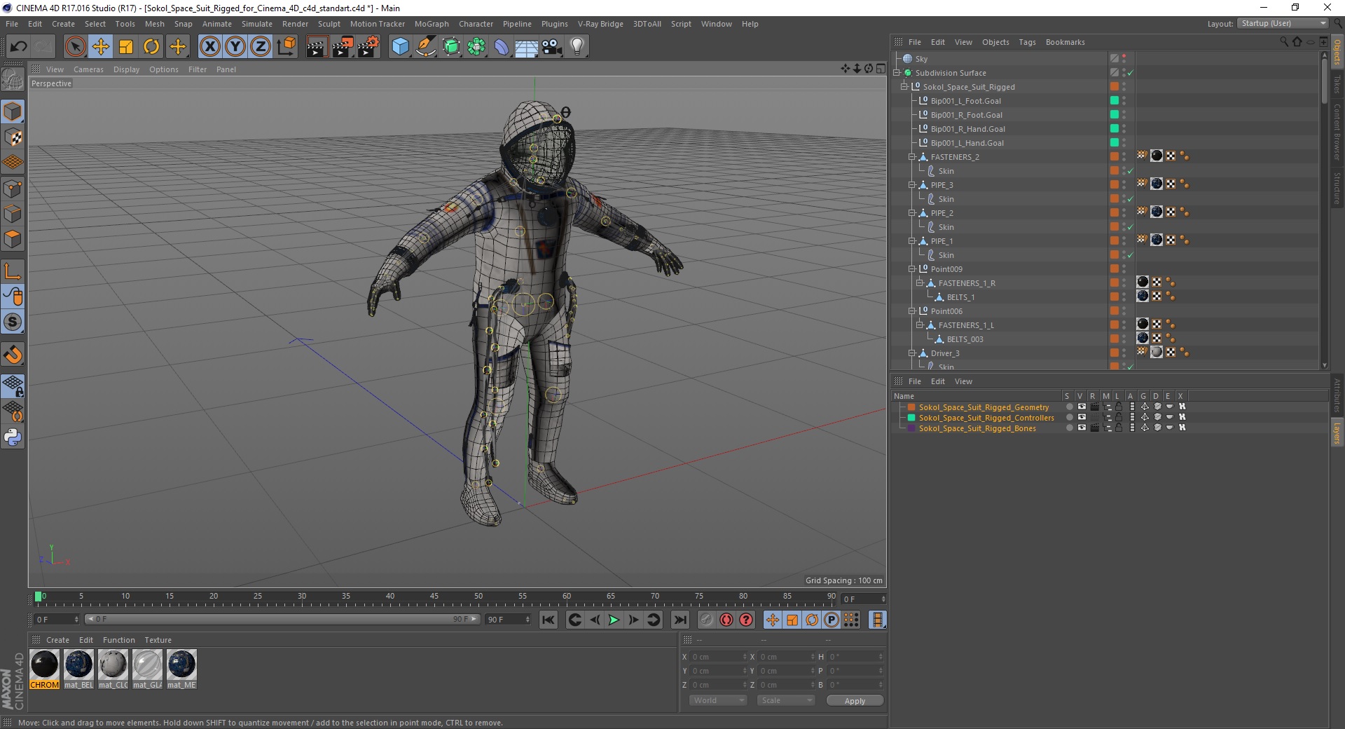 Sokol Space Suit Rigged for Cinema 4D 3D