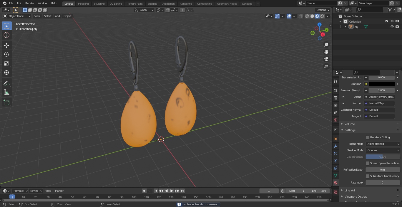 3D Amber Earring model