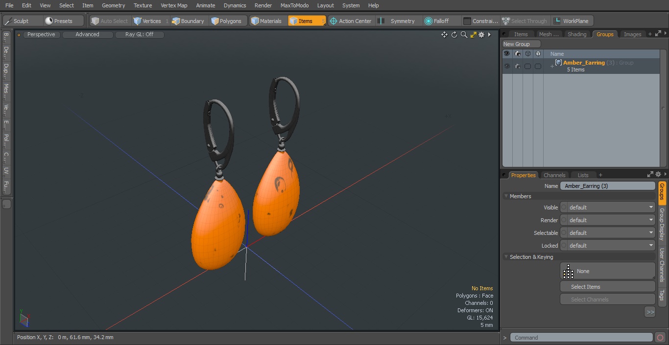 3D Amber Earring model