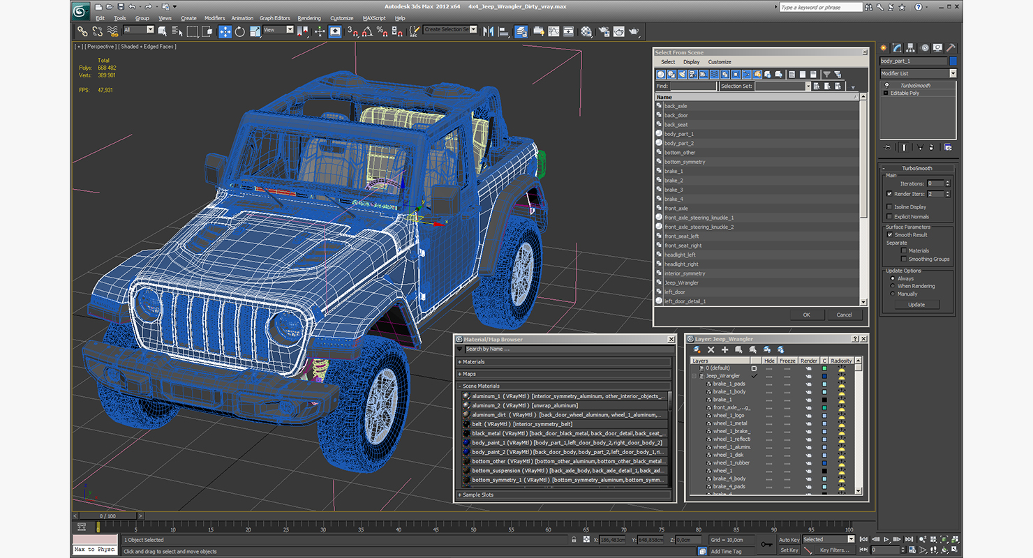 3D 4x4 Jeep Wrangler Dirty model