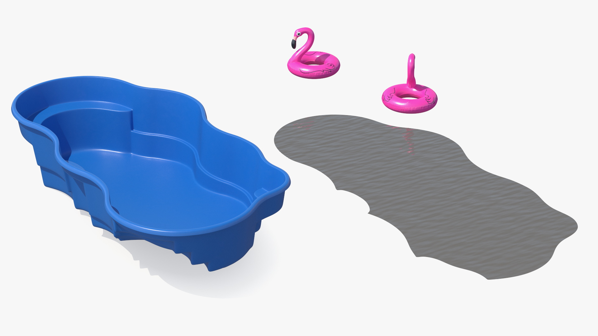 Pool and Inflatable Flamingo Swimming Ring 3D