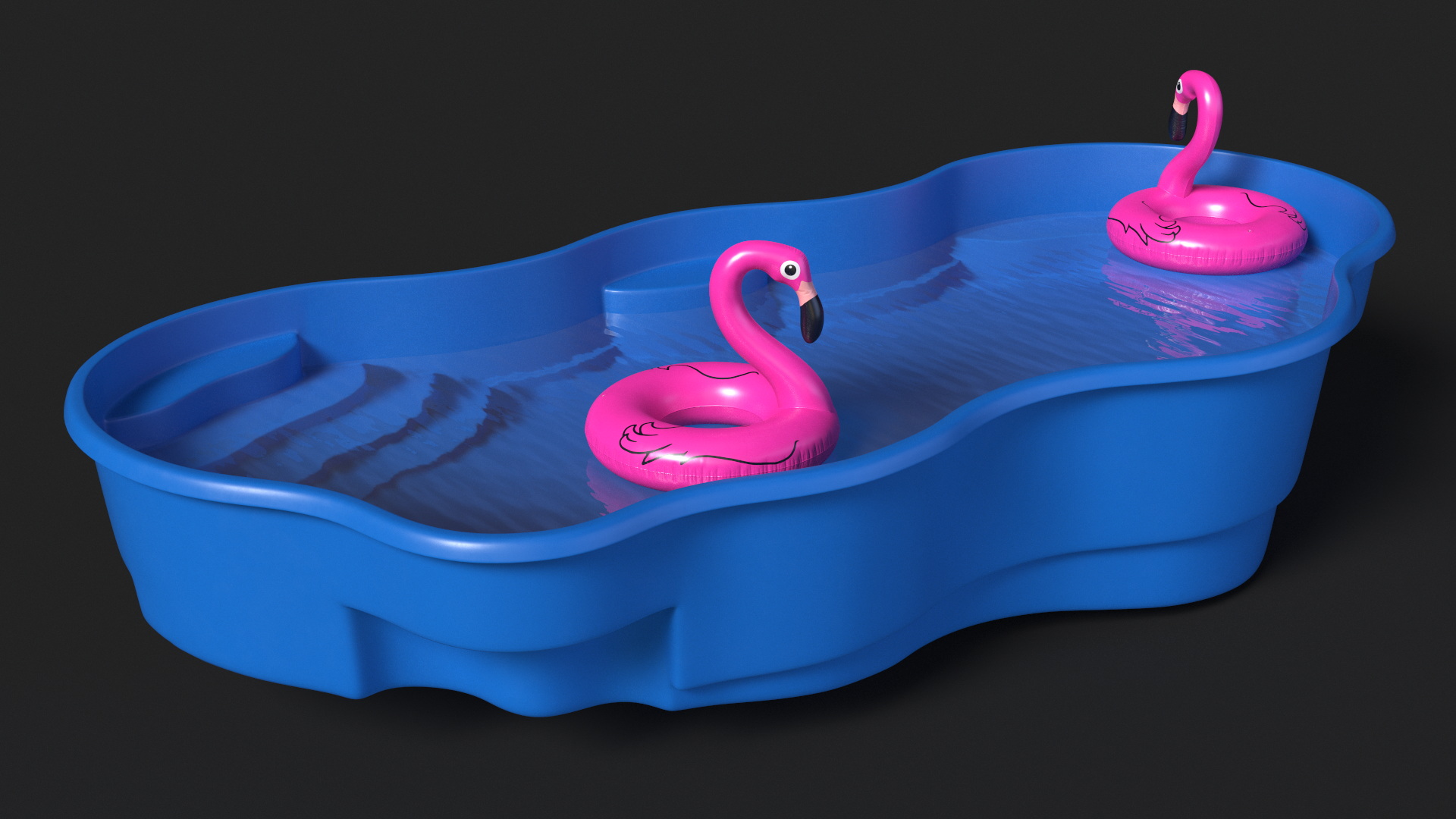 Pool and Inflatable Flamingo Swimming Ring 3D