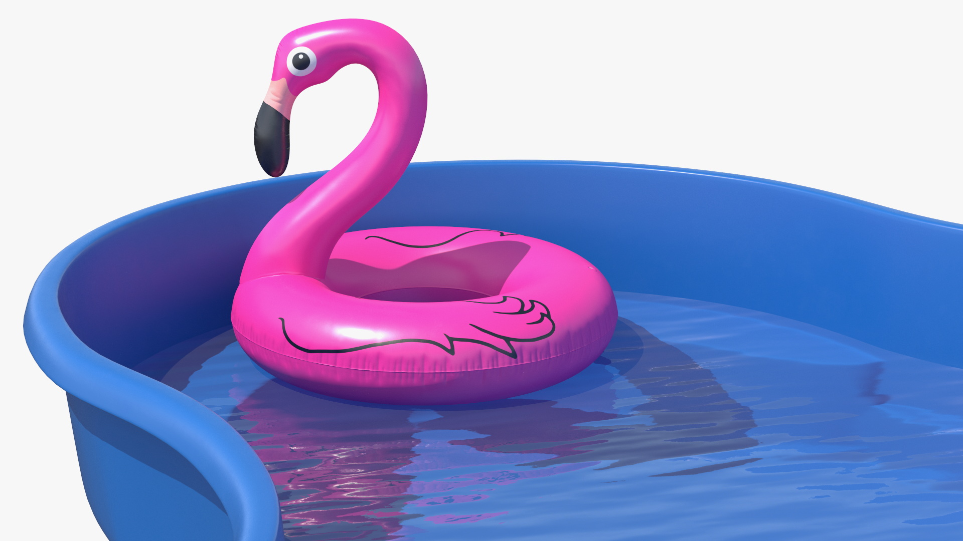 Pool and Inflatable Flamingo Swimming Ring 3D