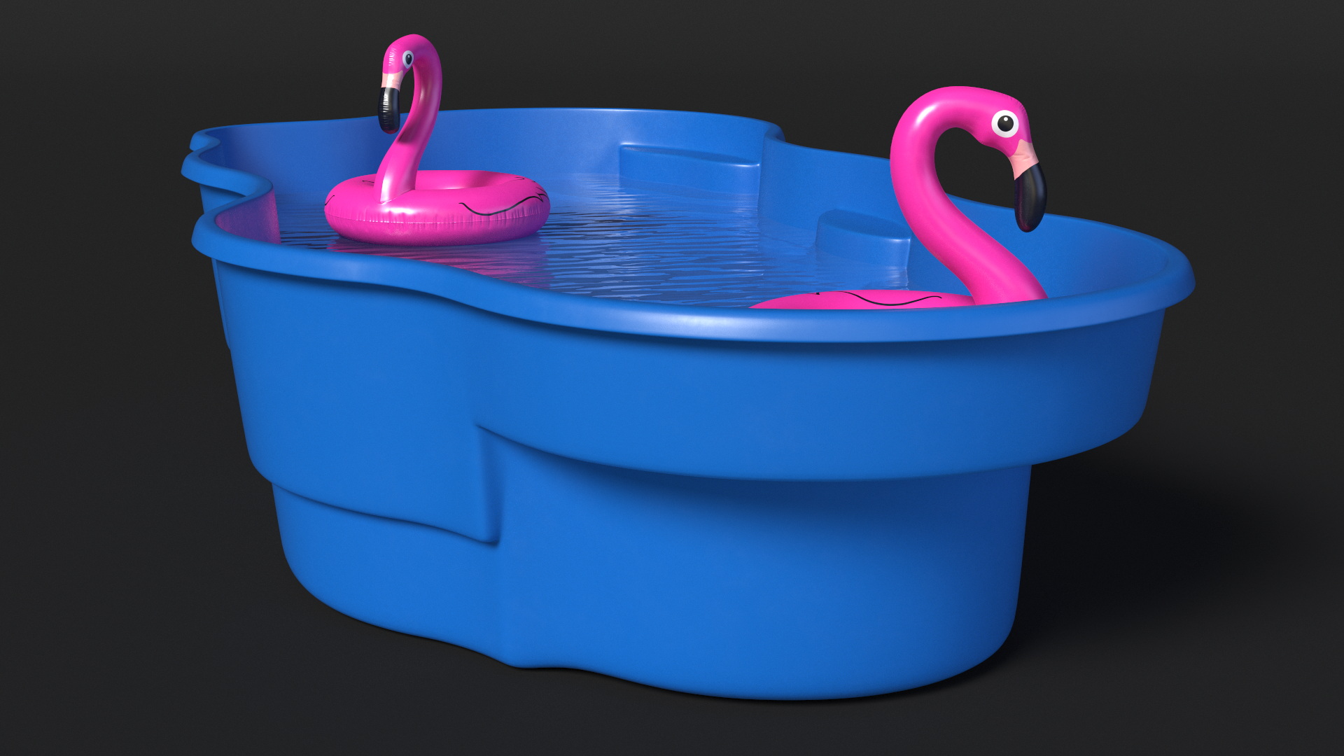 Pool and Inflatable Flamingo Swimming Ring 3D