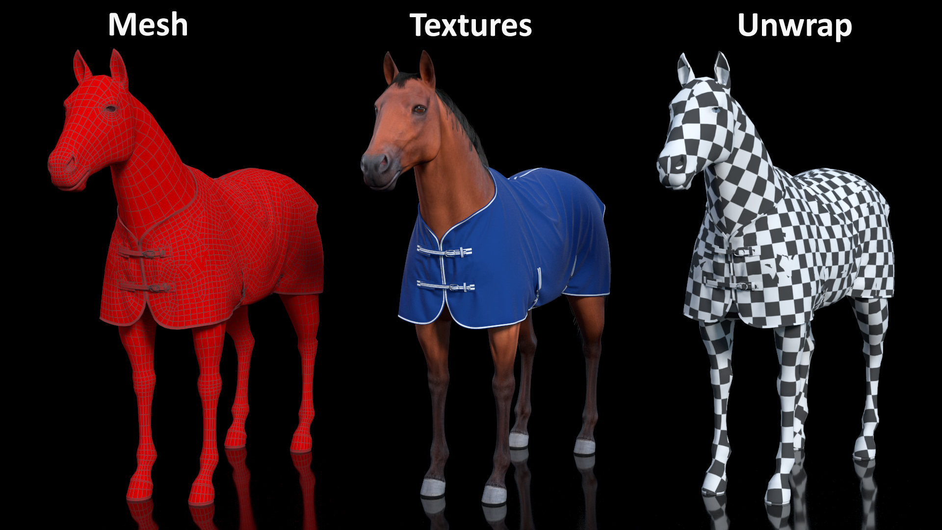 3D model Stable Rug Blue Fleece on Horse Fur