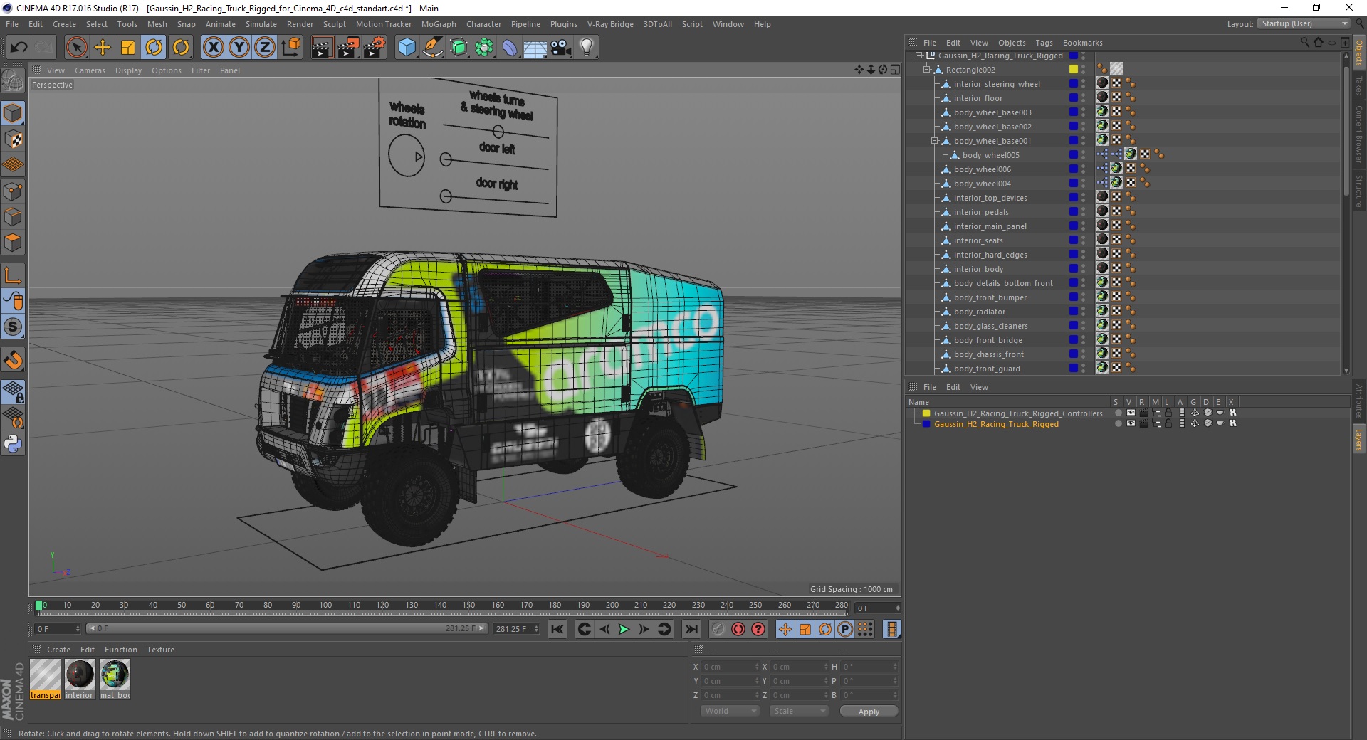 Gaussin H2 Racing Truck Rigged for Cinema 4D 3D model