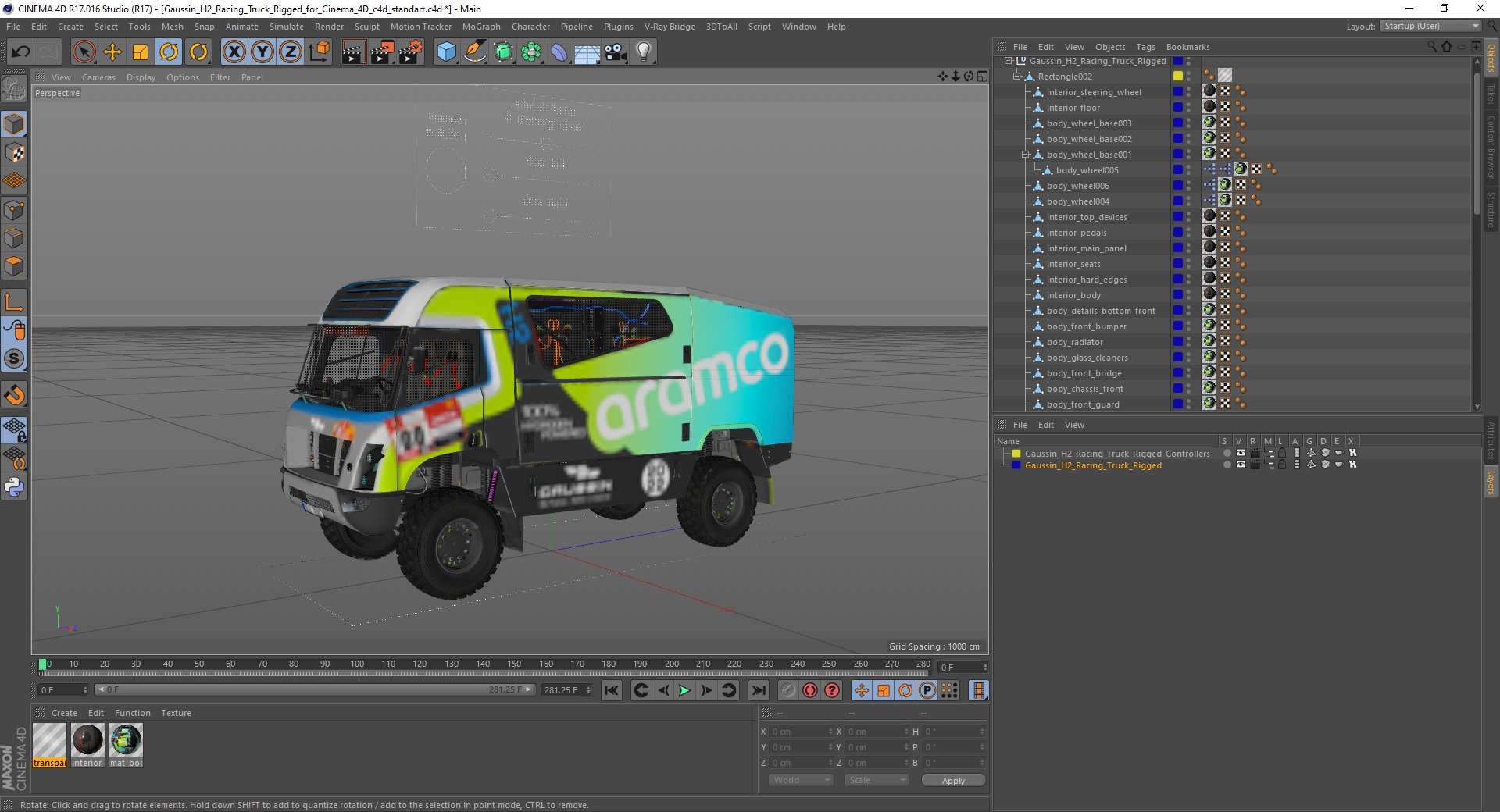 Gaussin H2 Racing Truck Rigged for Cinema 4D 3D model