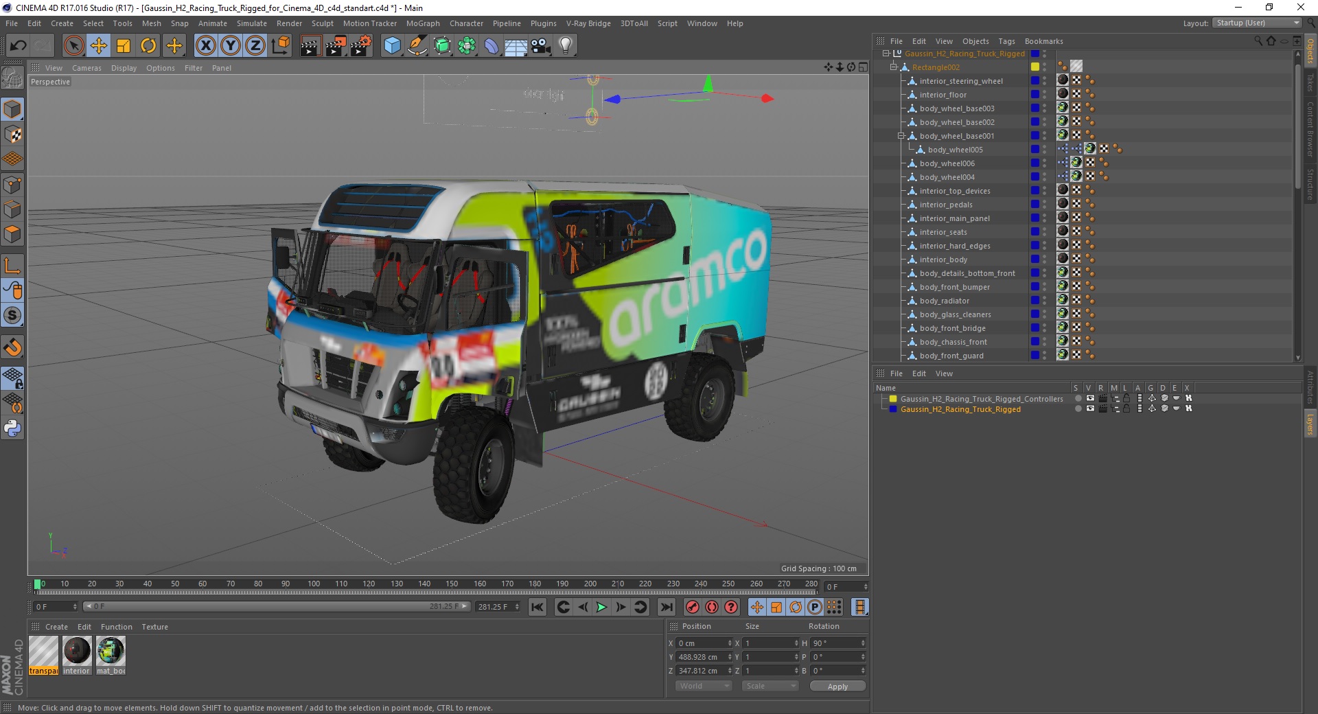 Gaussin H2 Racing Truck Rigged for Cinema 4D 3D model