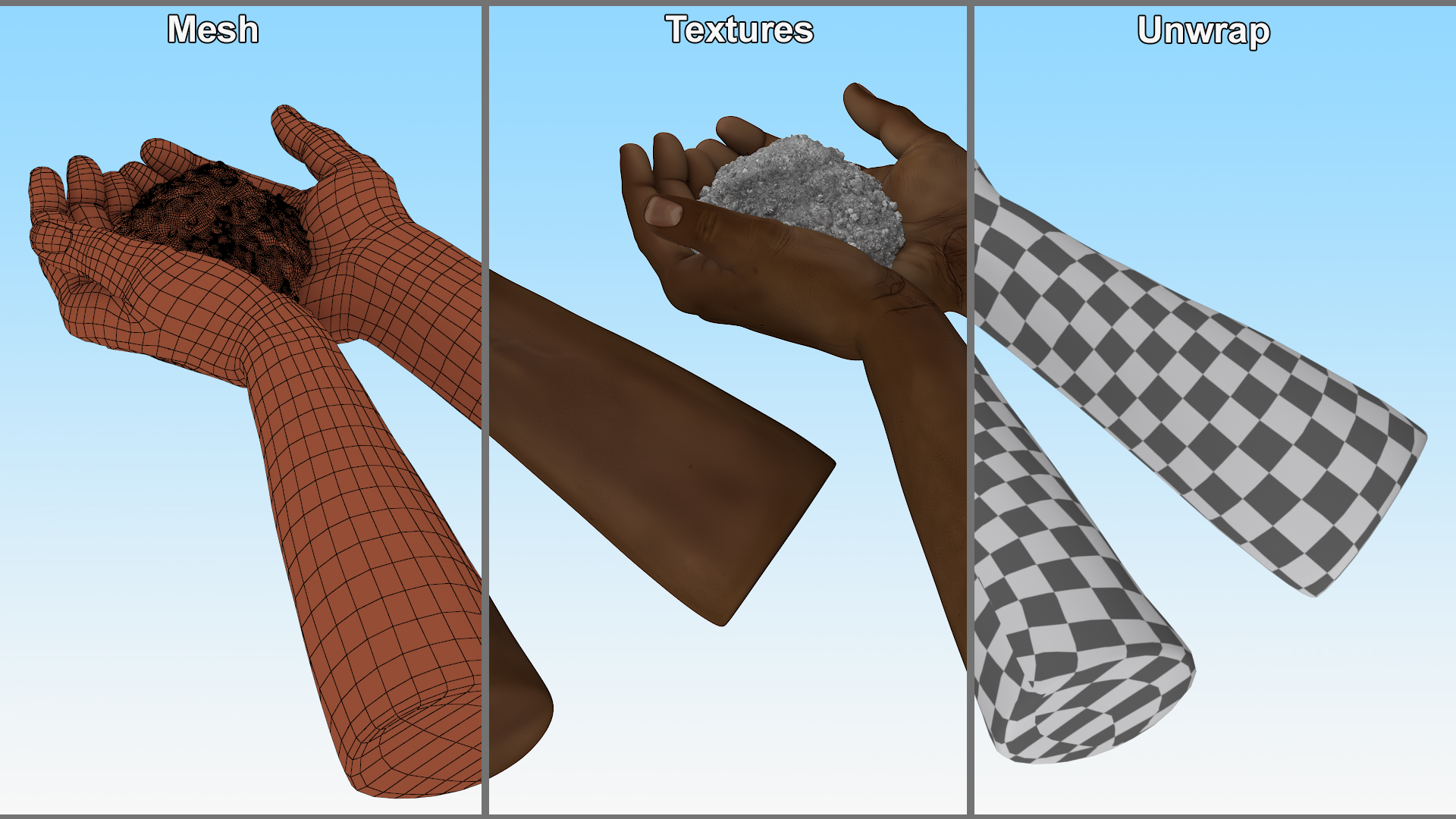 3D Afro American Hands Holding Ashes model