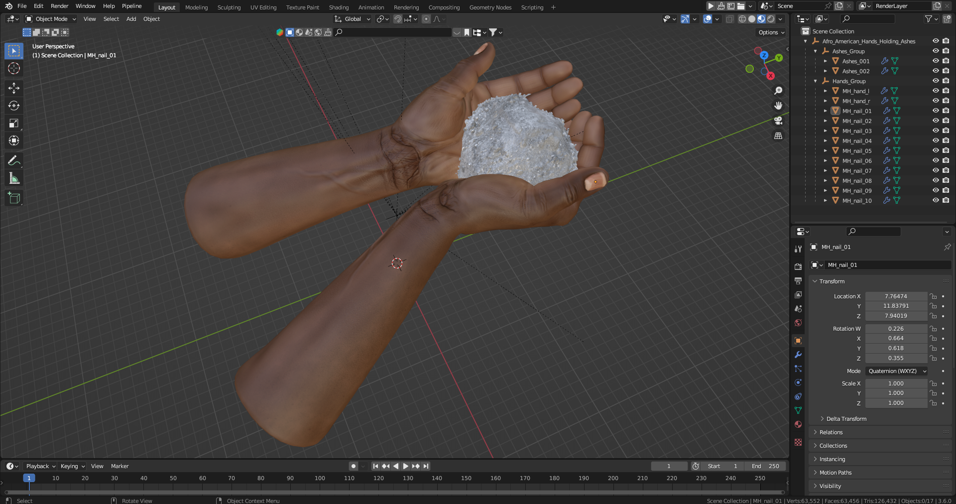 3D Afro American Hands Holding Ashes model