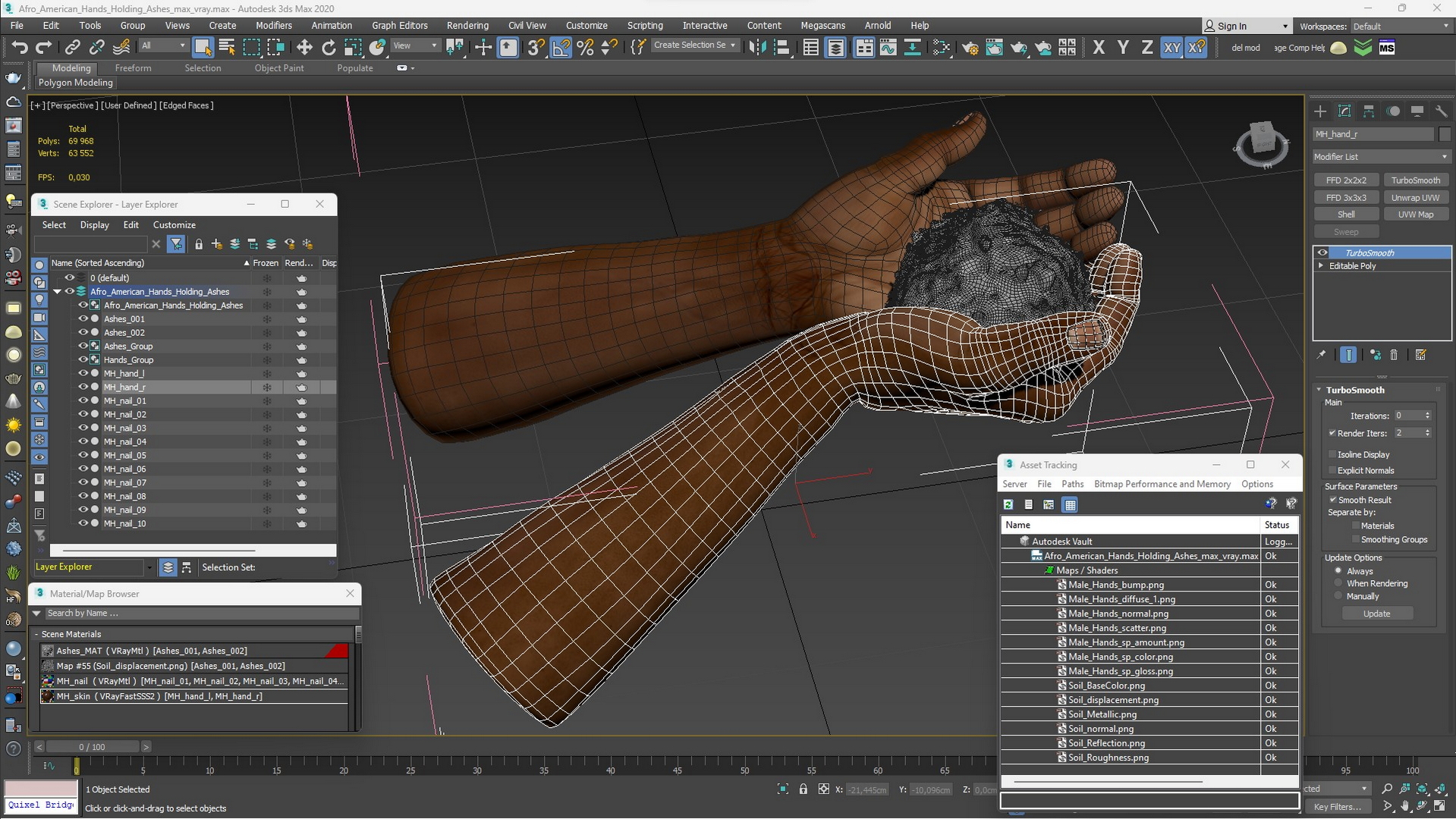 3D Afro American Hands Holding Ashes model