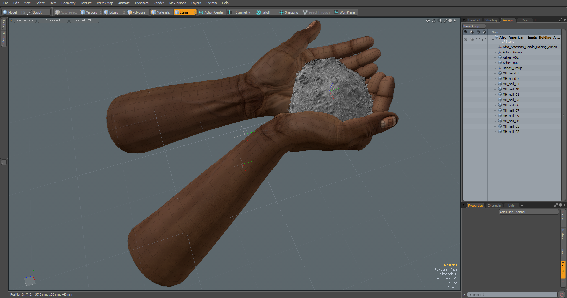 3D Afro American Hands Holding Ashes model