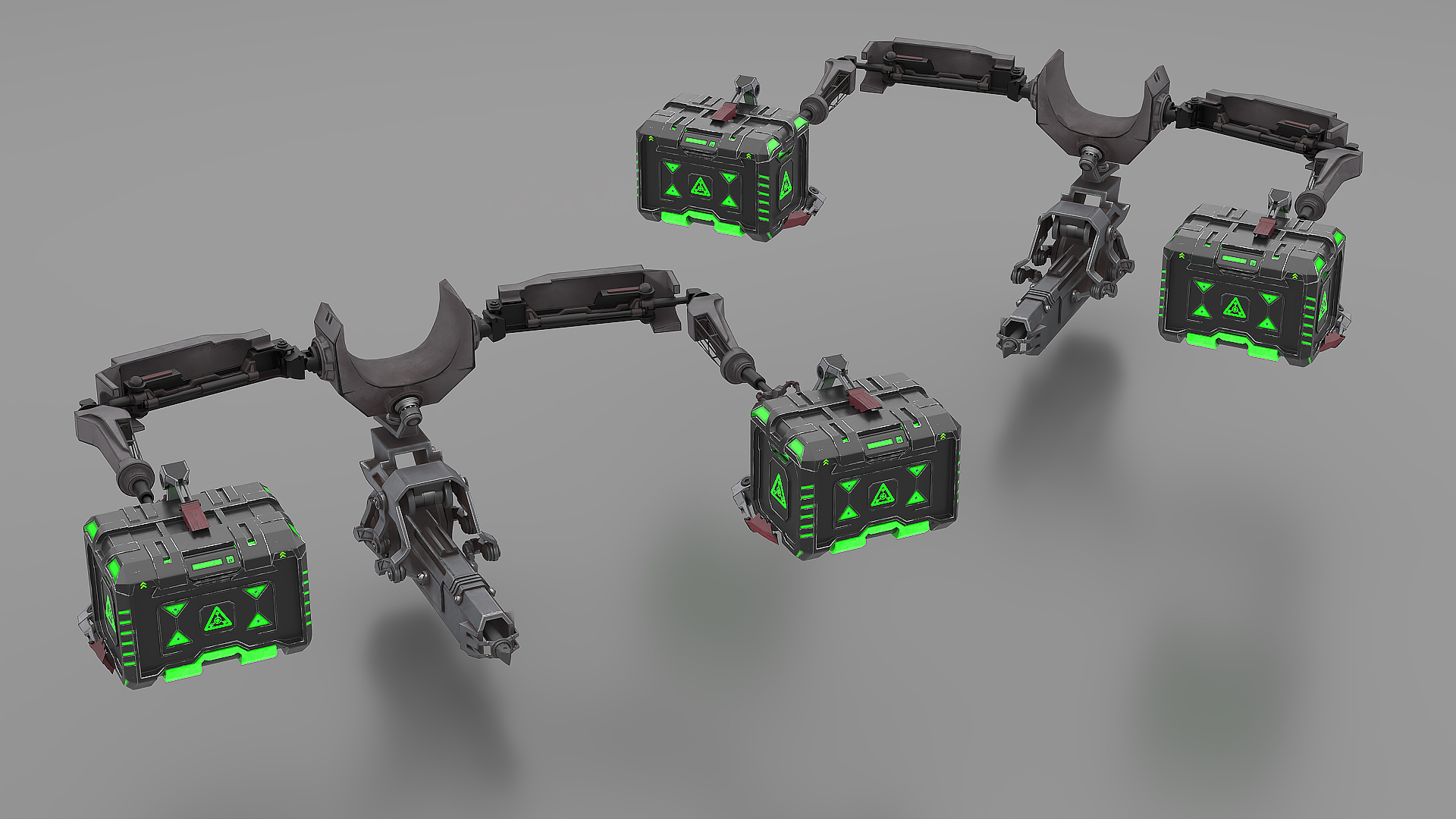 Futuristic Robotic Arm with Sci-Fi Storage Crates 3D model