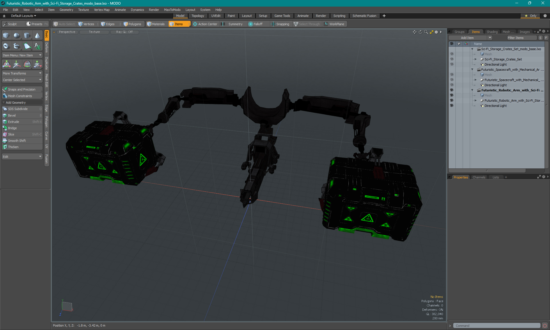 Futuristic Robotic Arm with Sci-Fi Storage Crates 3D model