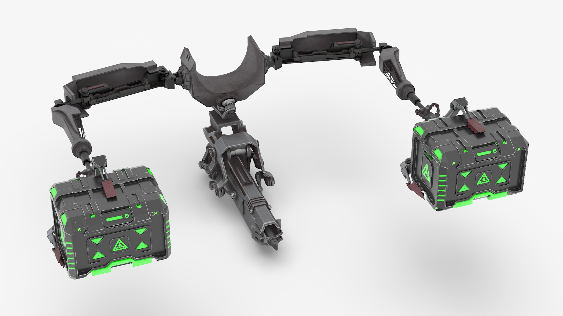 Futuristic Robotic Arm with Sci-Fi Storage Crates 3D model