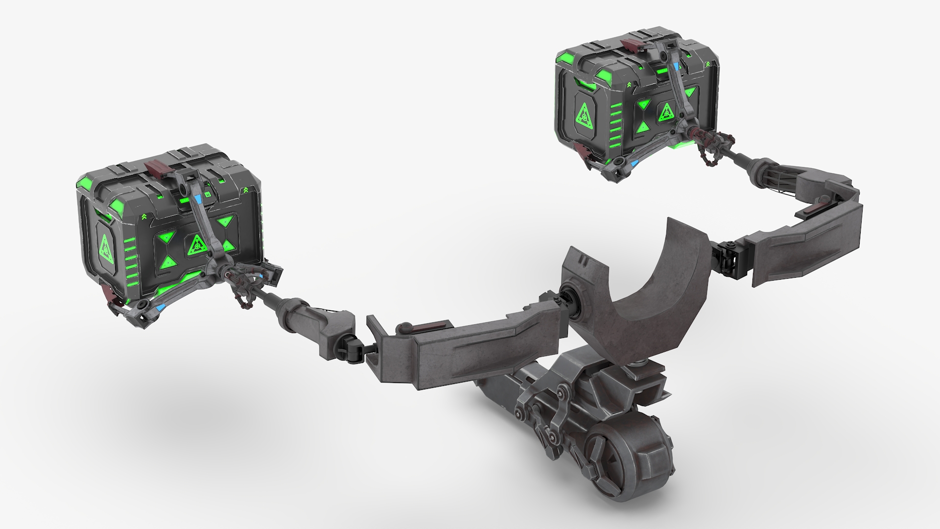 Futuristic Robotic Arm with Sci-Fi Storage Crates 3D model