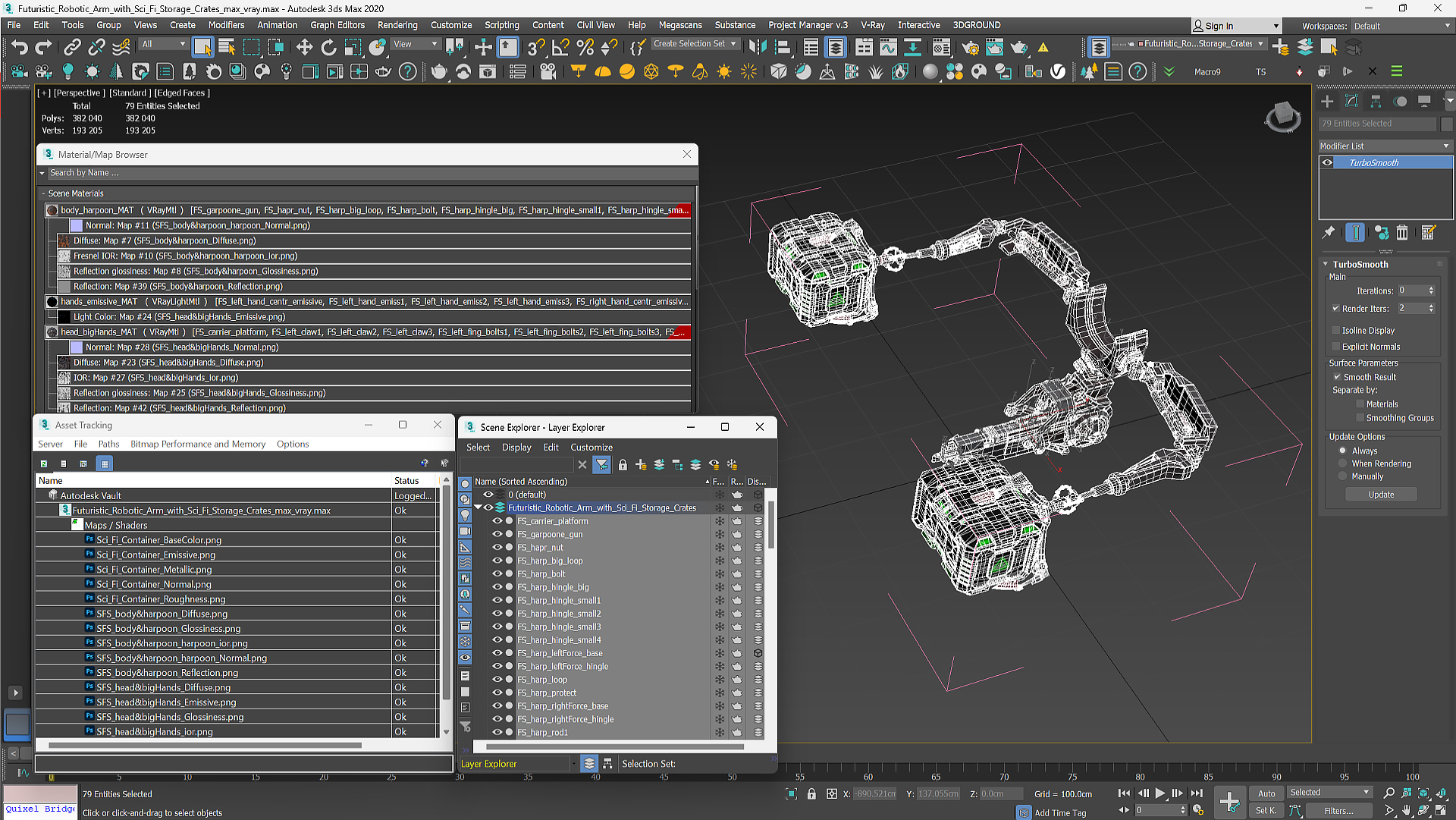 Futuristic Robotic Arm with Sci-Fi Storage Crates 3D model