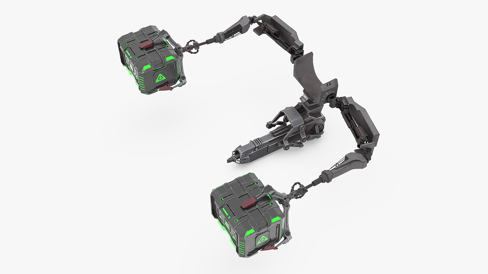 Futuristic Robotic Arm with Sci-Fi Storage Crates 3D model