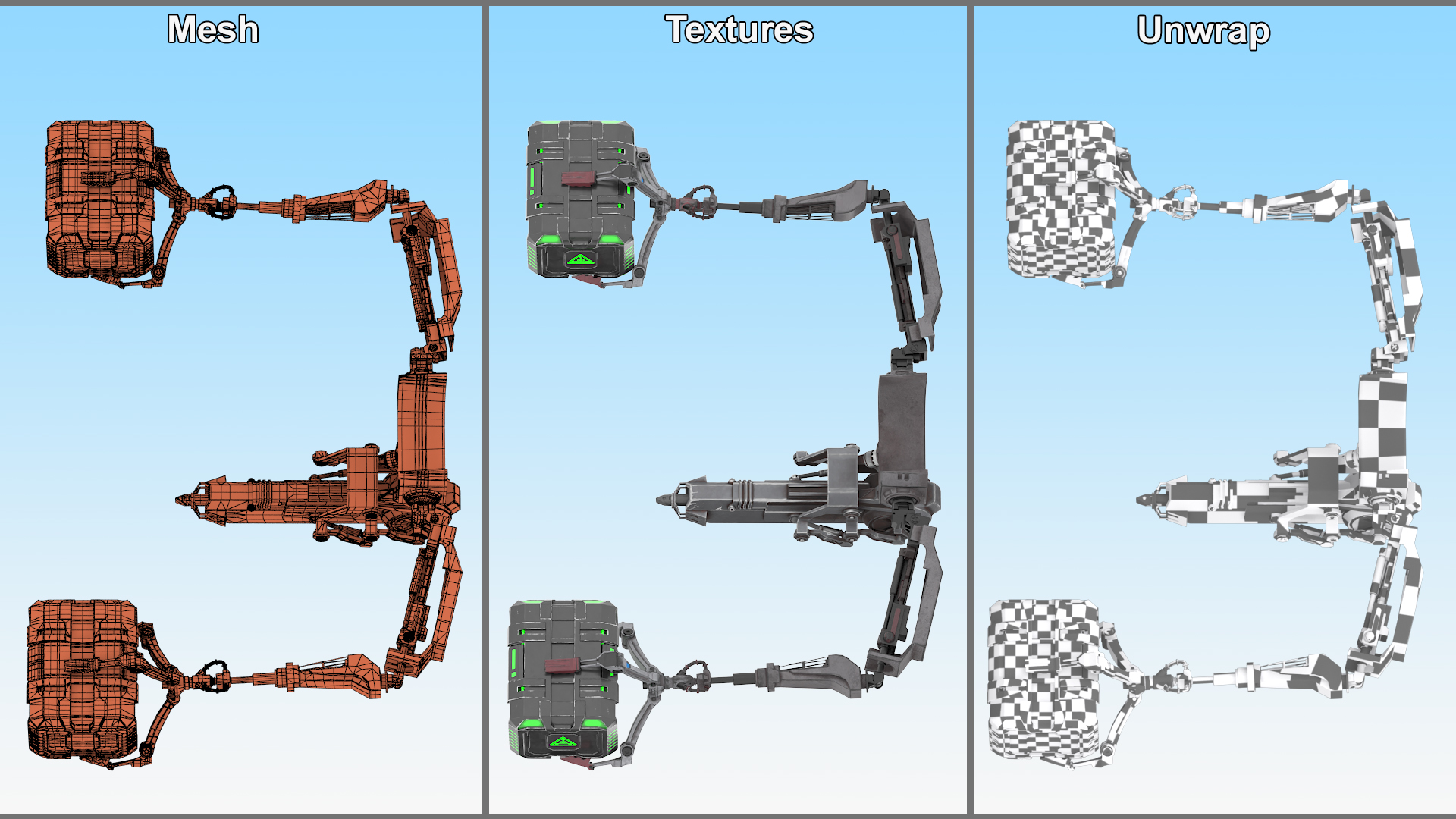 Futuristic Robotic Arm with Sci-Fi Storage Crates 3D model